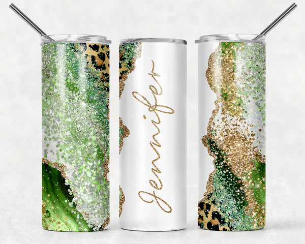 Green & White Leopard Tumbler