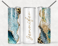 Turquoise & White Leopard Tumbler