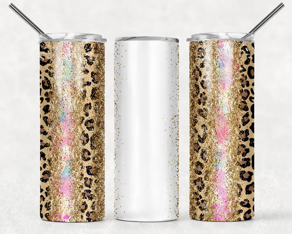 Rainbow & Cheetah With Gold Sparkle Tumbler