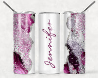 Pink Watercolor With Silver Sparkle Tumbler