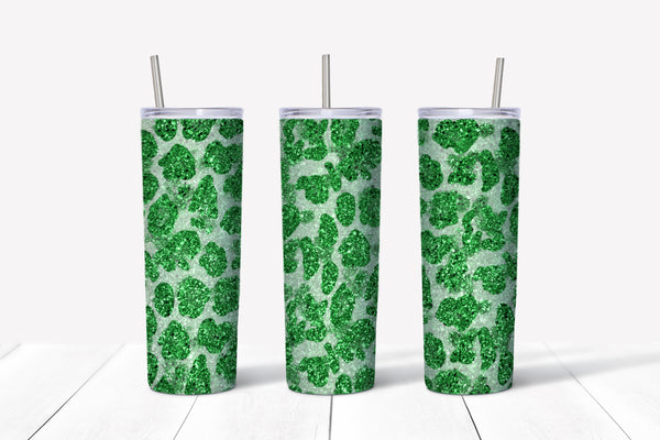 Green Cheetah Glitter Tumbler